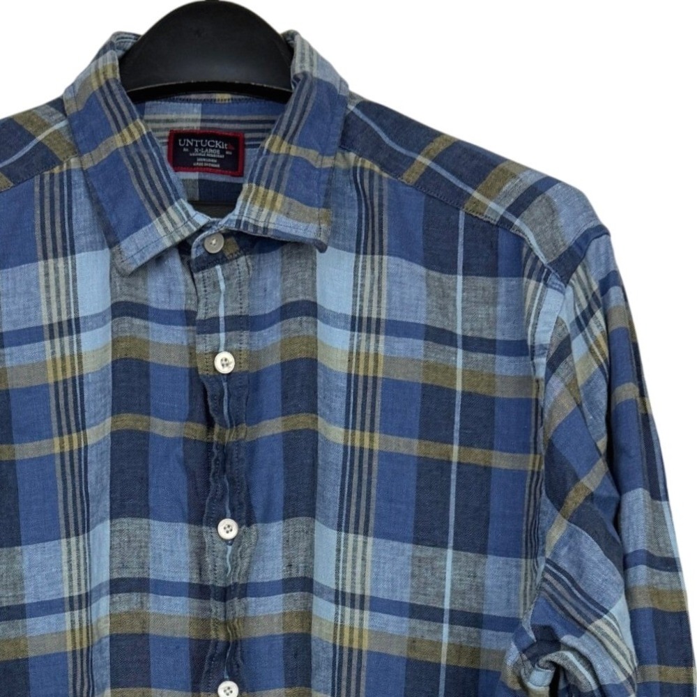 UNTUCKit 100% LINEN Tribuno WR Shirt Mens XL Wrinkle Resistant Blue Plaid